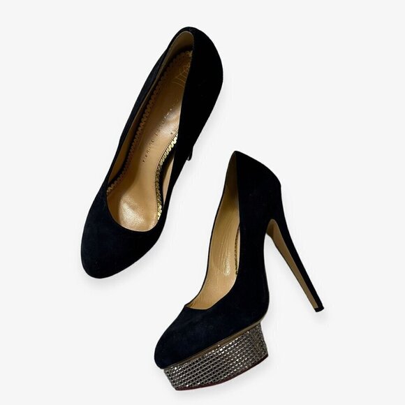 Charlotte Olympia Dolly Platform Pumps with Metal Platform, 41 EU, Navy Suede - Picture 10 of 16